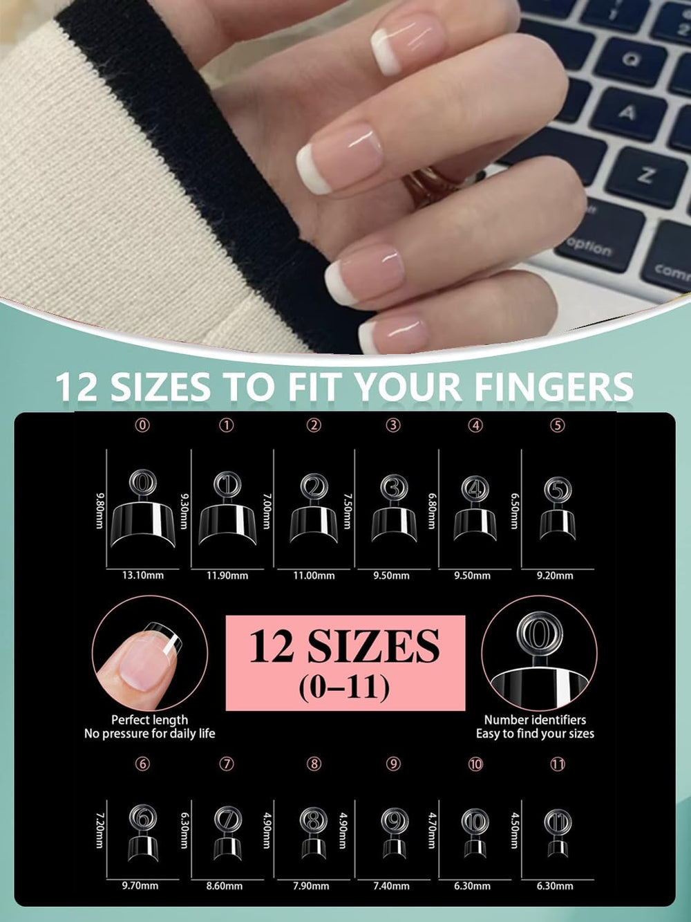 HWHUNO almond shape applied on fingers demonstrating natural look and practicality