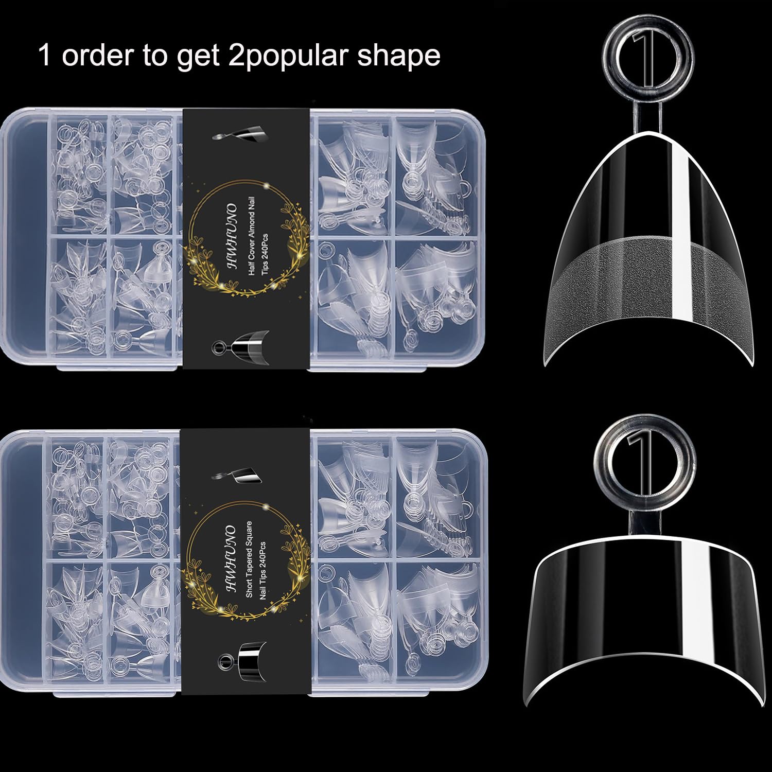 HWHUNO size chart with sample tips illustrating 12 sizes for accurate fit
