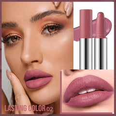 Hxssll applied on lips demonstrating Dusty Rose Mauve's flattering everyday color