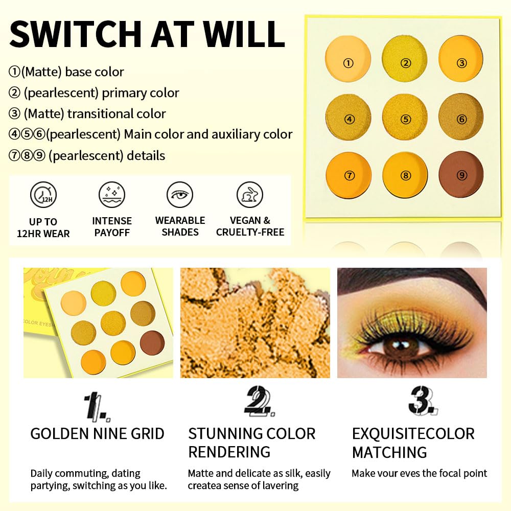 Hxssll packaging label and pan layout showing shade names and details
