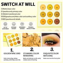 Hxssll packaging label and pan layout showing shade names and details