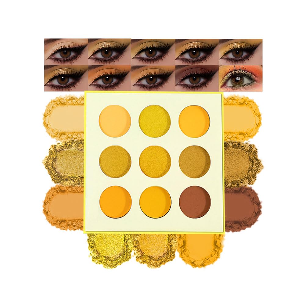 Hxssll palette front view showing nine yellow-gold shades and compact benefit