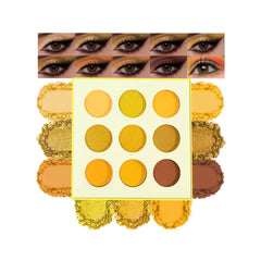 Hxssll palette front view showing nine yellow-gold shades and compact benefit