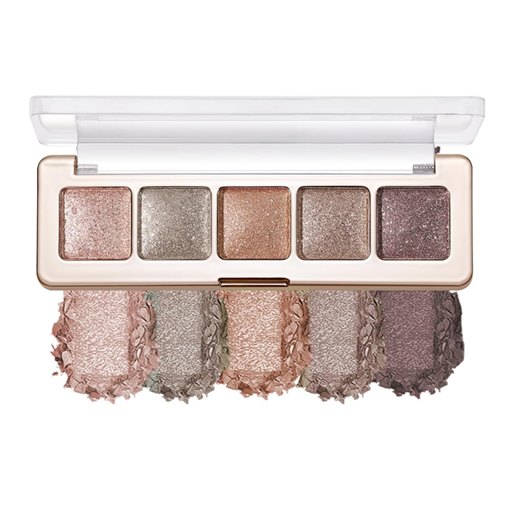 Hxssll palette front view showing five shimmer shades and travel-friendly layout
