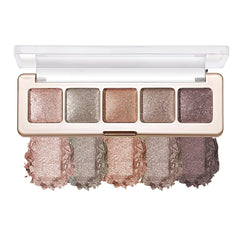 Hxssll palette front view showing five shimmer shades and travel-friendly layout