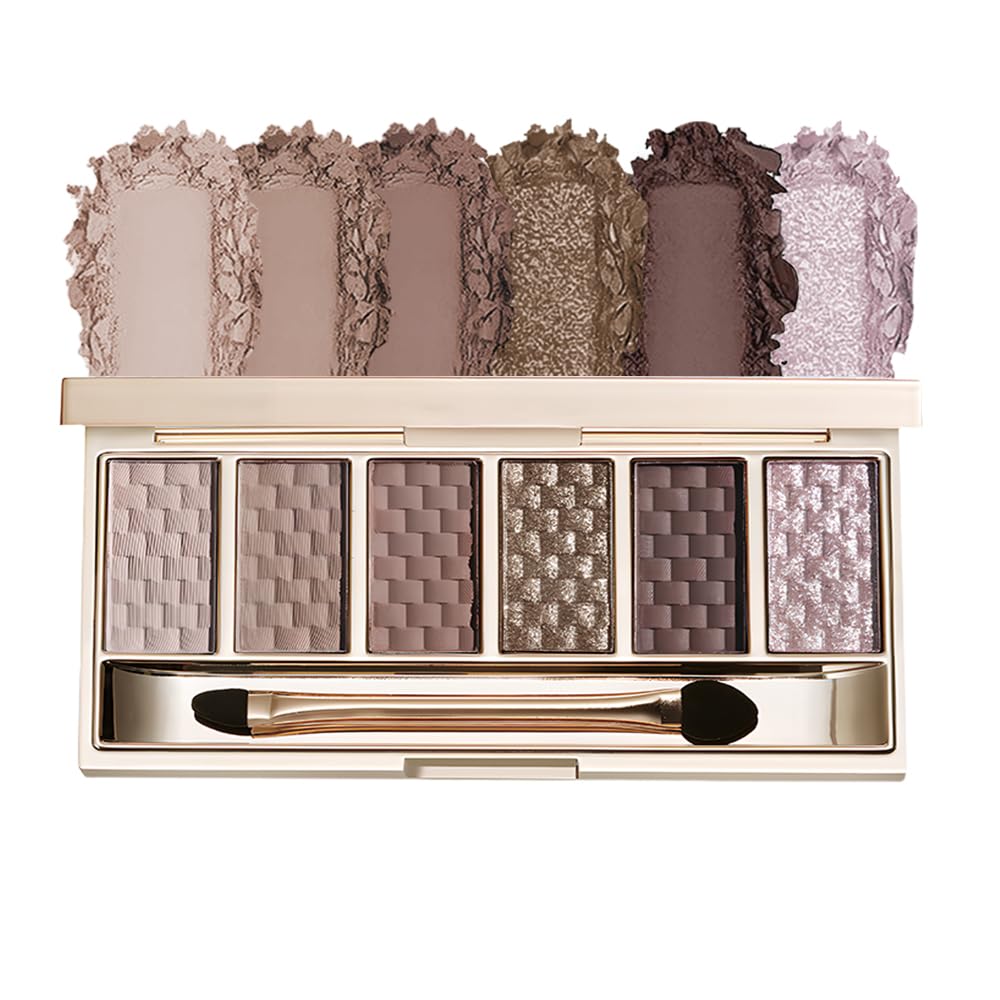 Hxssll palette open front showing six cool mauve grey shades and mirror benefit portability