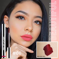 Hxssll worn on lips in studio light showing waterproof matte effect