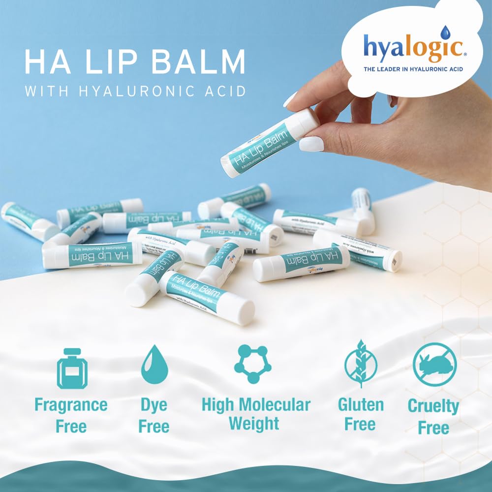 Hyalogic lip balm before and after lips comparison showing smoother, hydrated appearance