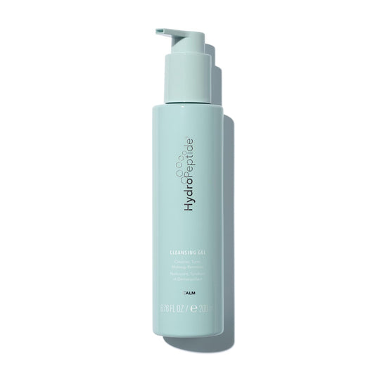 HydroPeptide cleansing gel front bottle shows clean packaging and clear use benefits