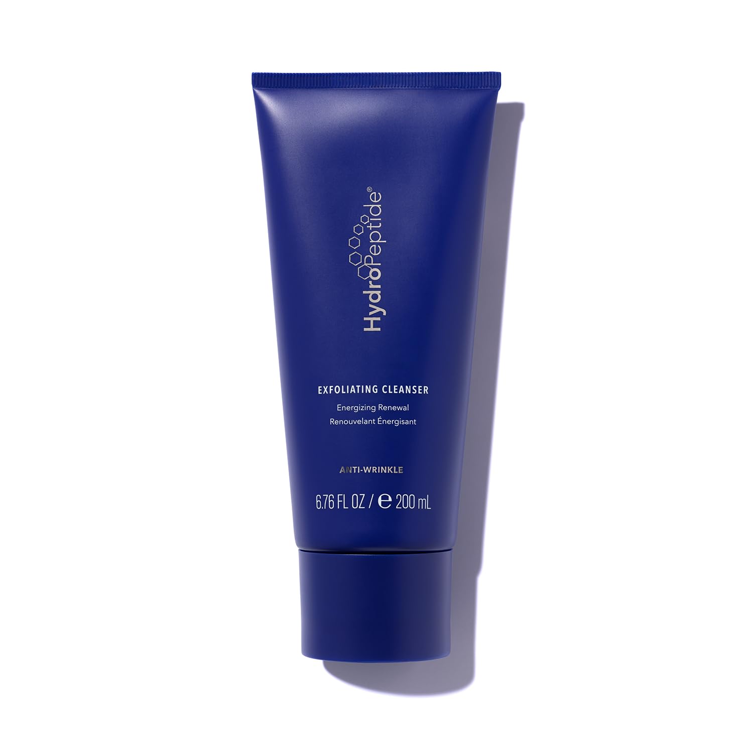 HydroPeptide exfoliating cleanser front tube showing packaging and size benefit