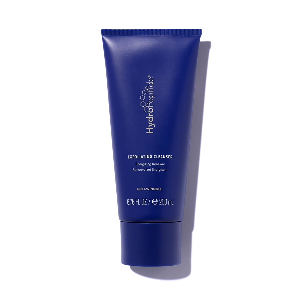 HydroPeptide exfoliating cleanser front tube showing packaging and size benefit