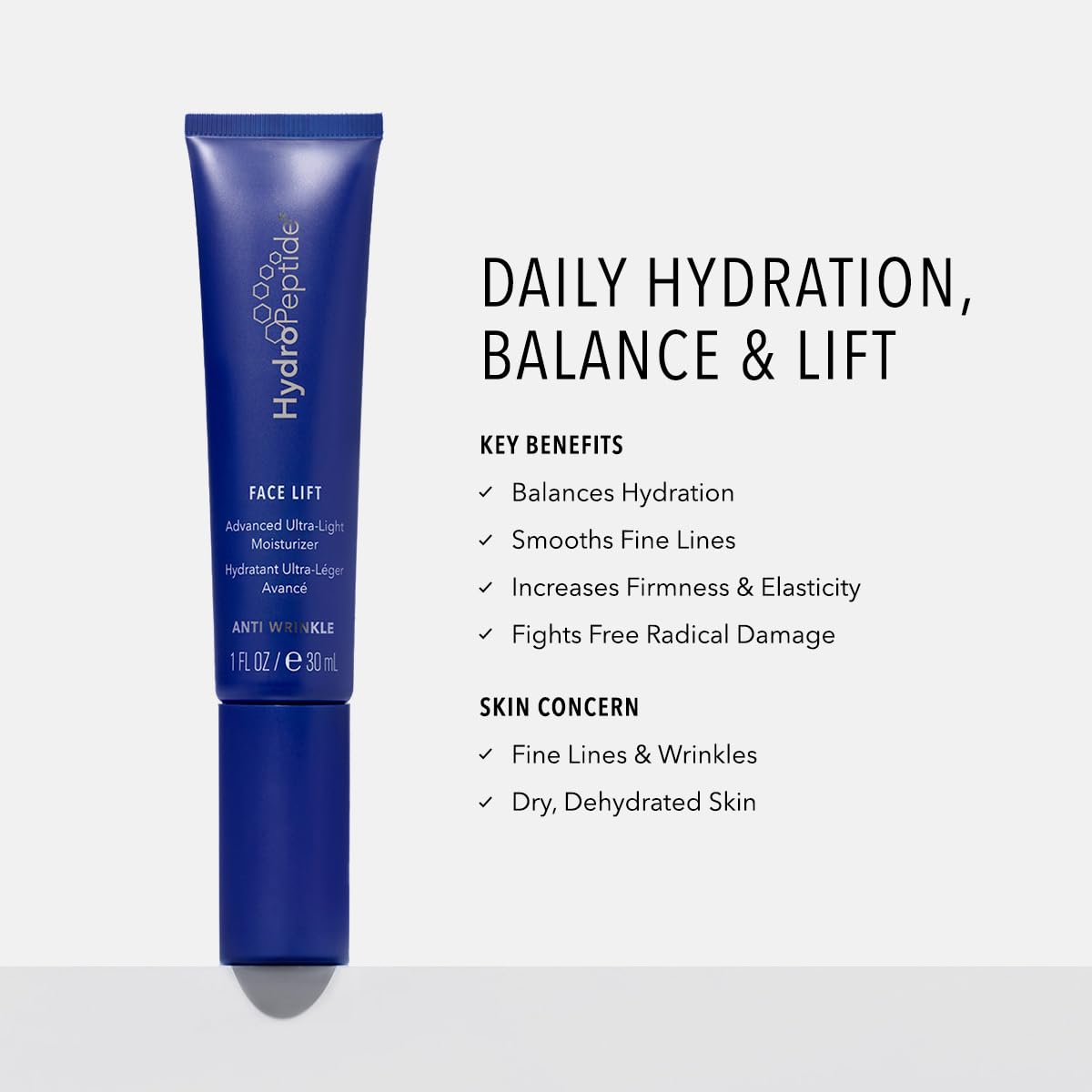 HydroPeptide close-up texture shot highlighting lightweight cream and quick absorption