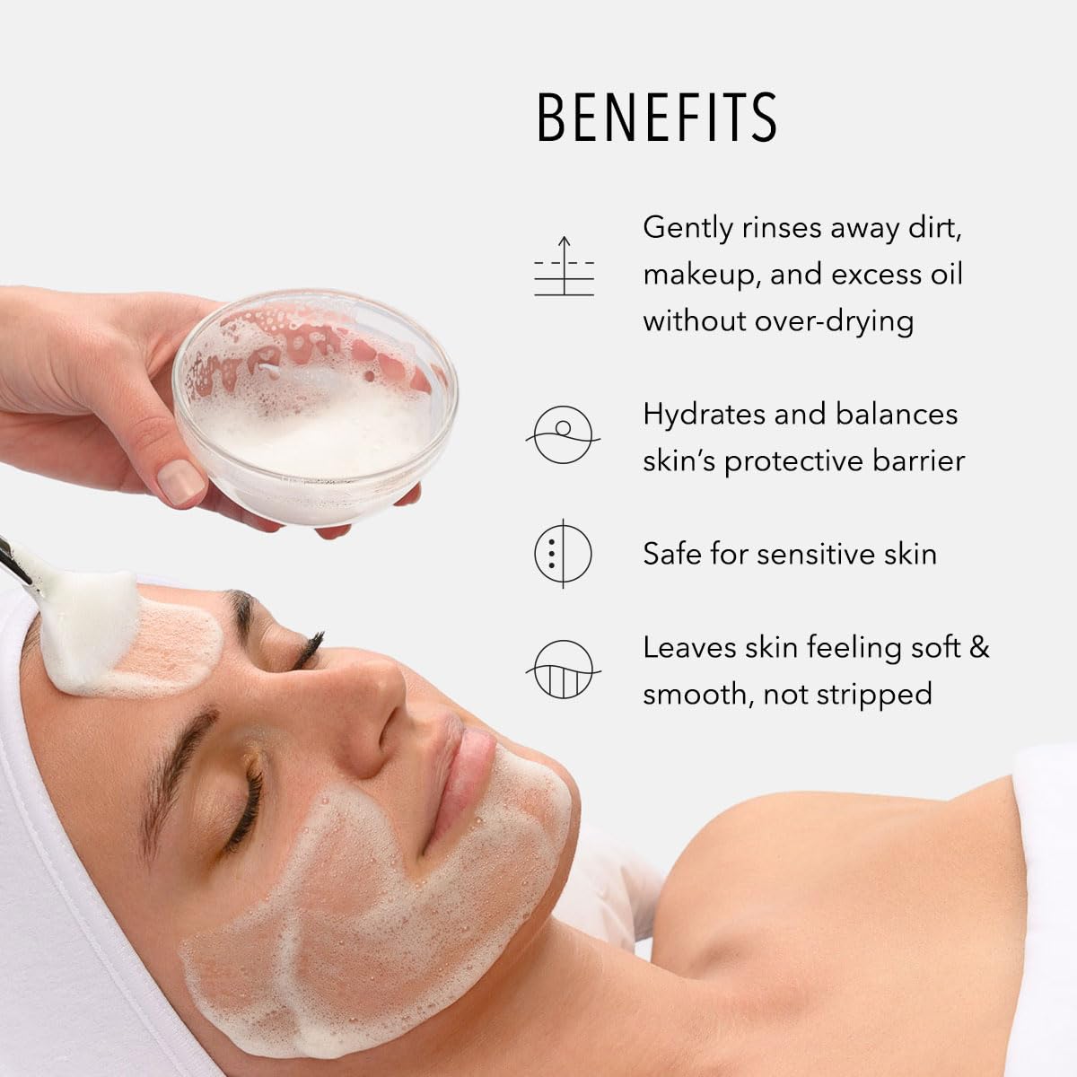 HydroPeptide creamy foam lather close-up highlighting gentle cleansing action benefit