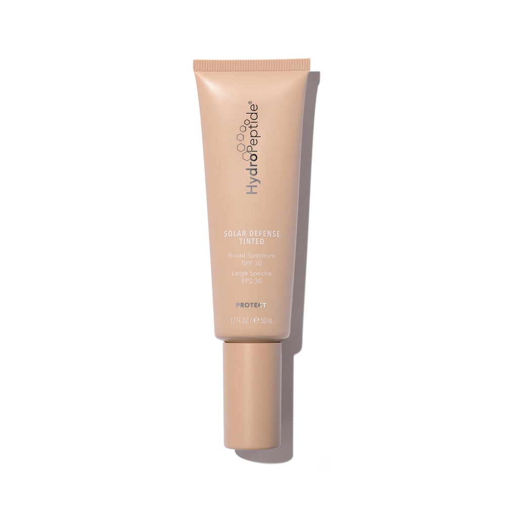 HydroPeptide front tube view showing compact SPF 30 packaging and easy application benefit