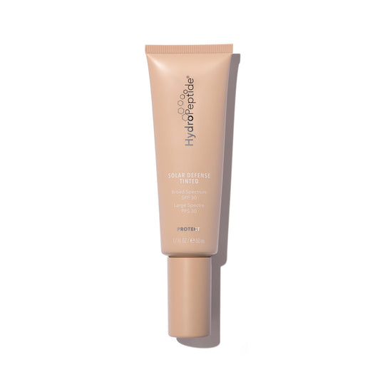 HydroPeptide front tube view showing compact SPF 30 packaging and easy application benefit
