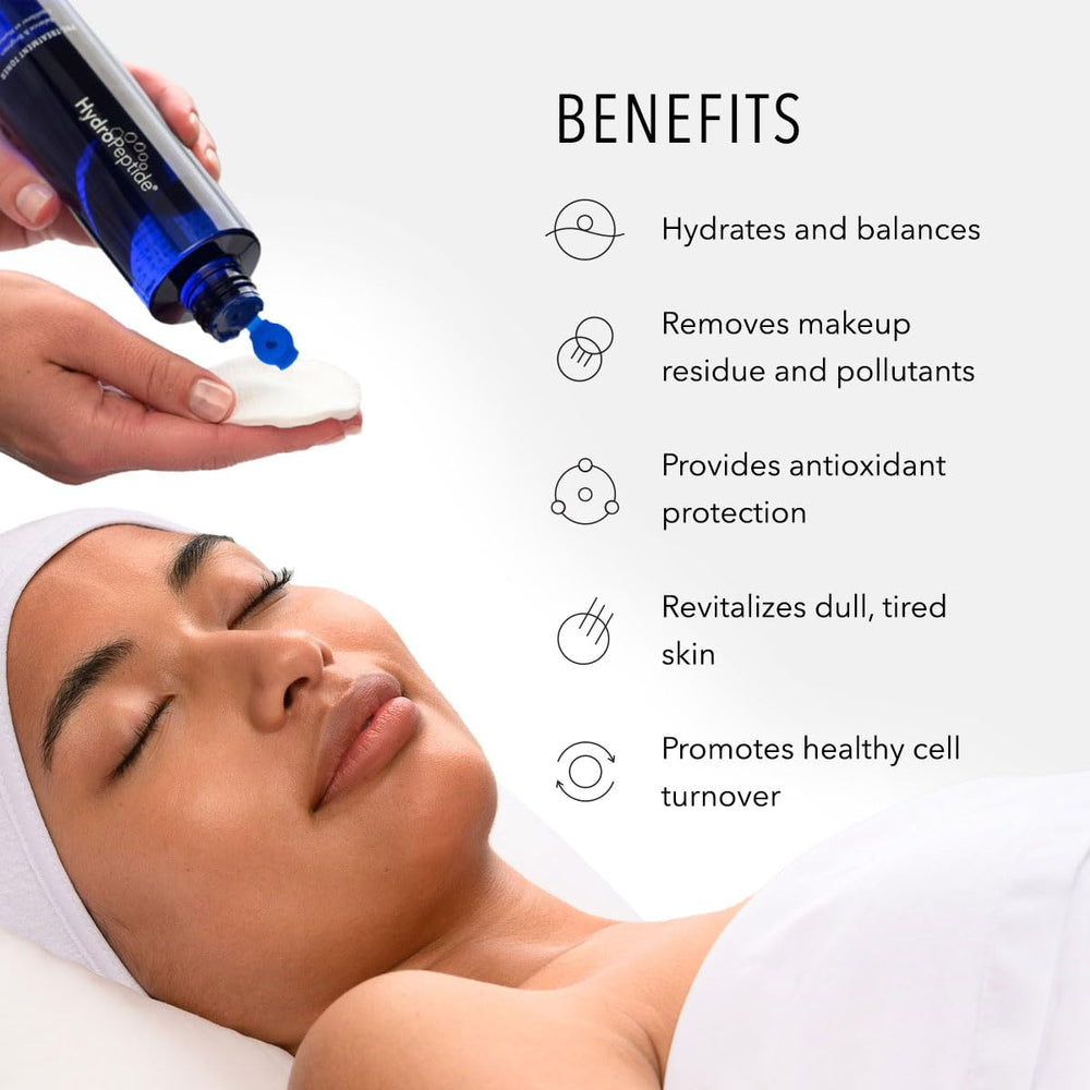 HydroPeptide toner texture poured on hand showing lightweight hydration and absorbency