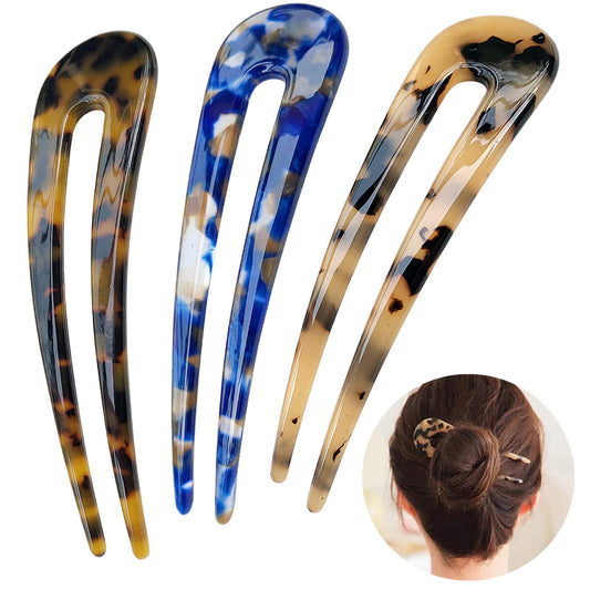 HYFEEL front view of three tortoise shell hair forks showing classic finish and elegance