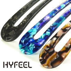 HYFEEL hair forks next to a ruler showing length for medium to long hair, clear sizing
