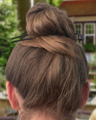 HYFEEL hair fork next to ruler showing extra-long length for long hair support