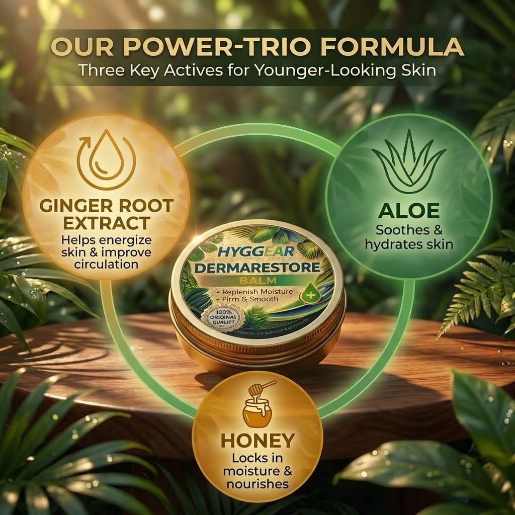 Hyggear ingredients display with aloe ginger honey emphasizing soothing botanical benefits