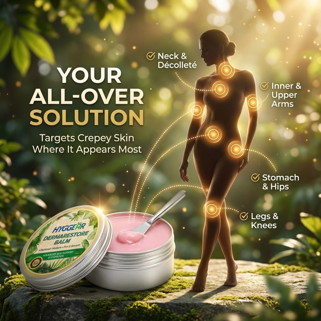 Hyggear balm applied to neck and chest showing targeted hydration for delicate skin