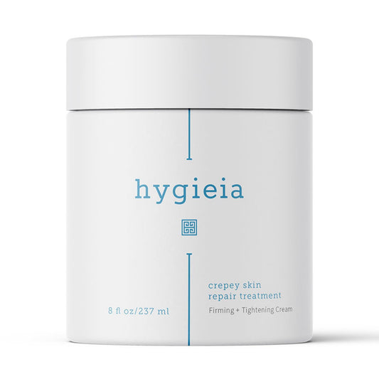 Hygieia + jar front view showing product and clear labeling for firming benefits