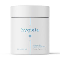 Hygieia + jar front view showing product and clear labeling for firming benefits