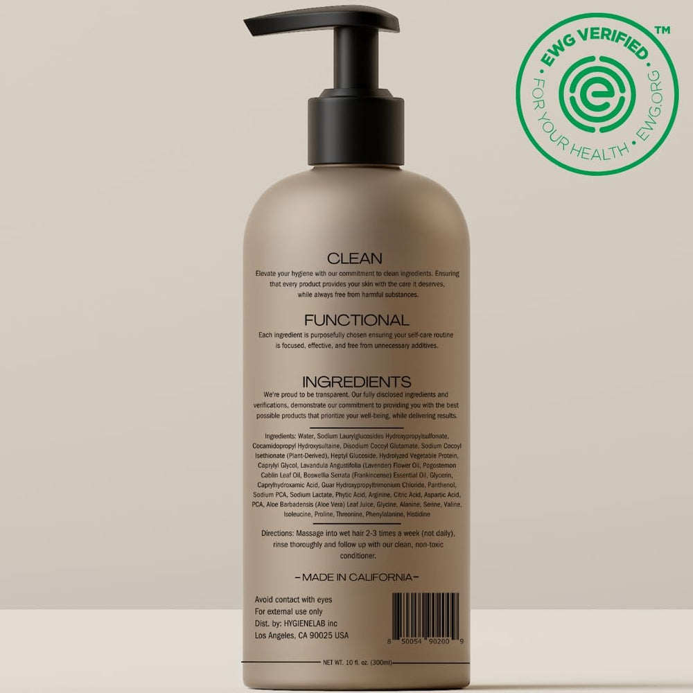 HygieneLab back label close-up displaying full ingredient list and transparency benefit