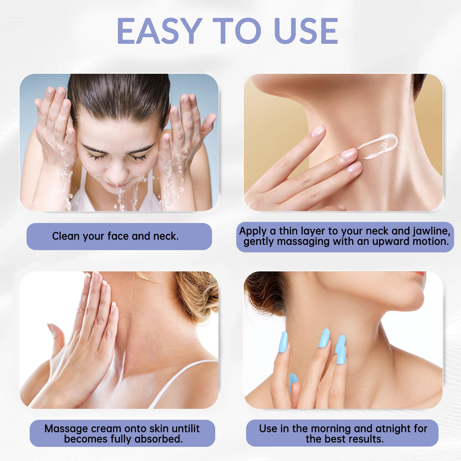 Hywestger applied to model neck showing lifted appearance and immediate smoothing benefit