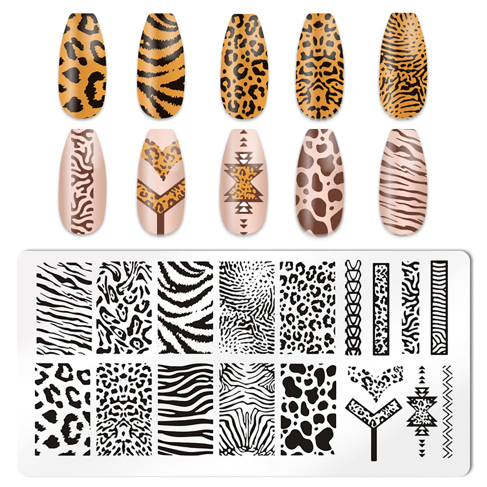 HYWWPFLAY leopard and snake patterns stamped on nails for bold style
