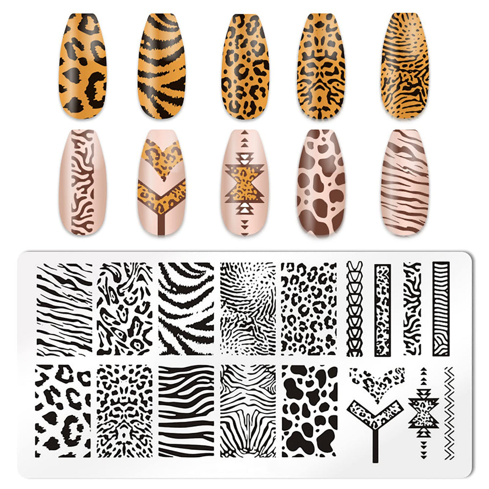 HYWWPFLAY leopard and snake patterns stamped on nails for bold style