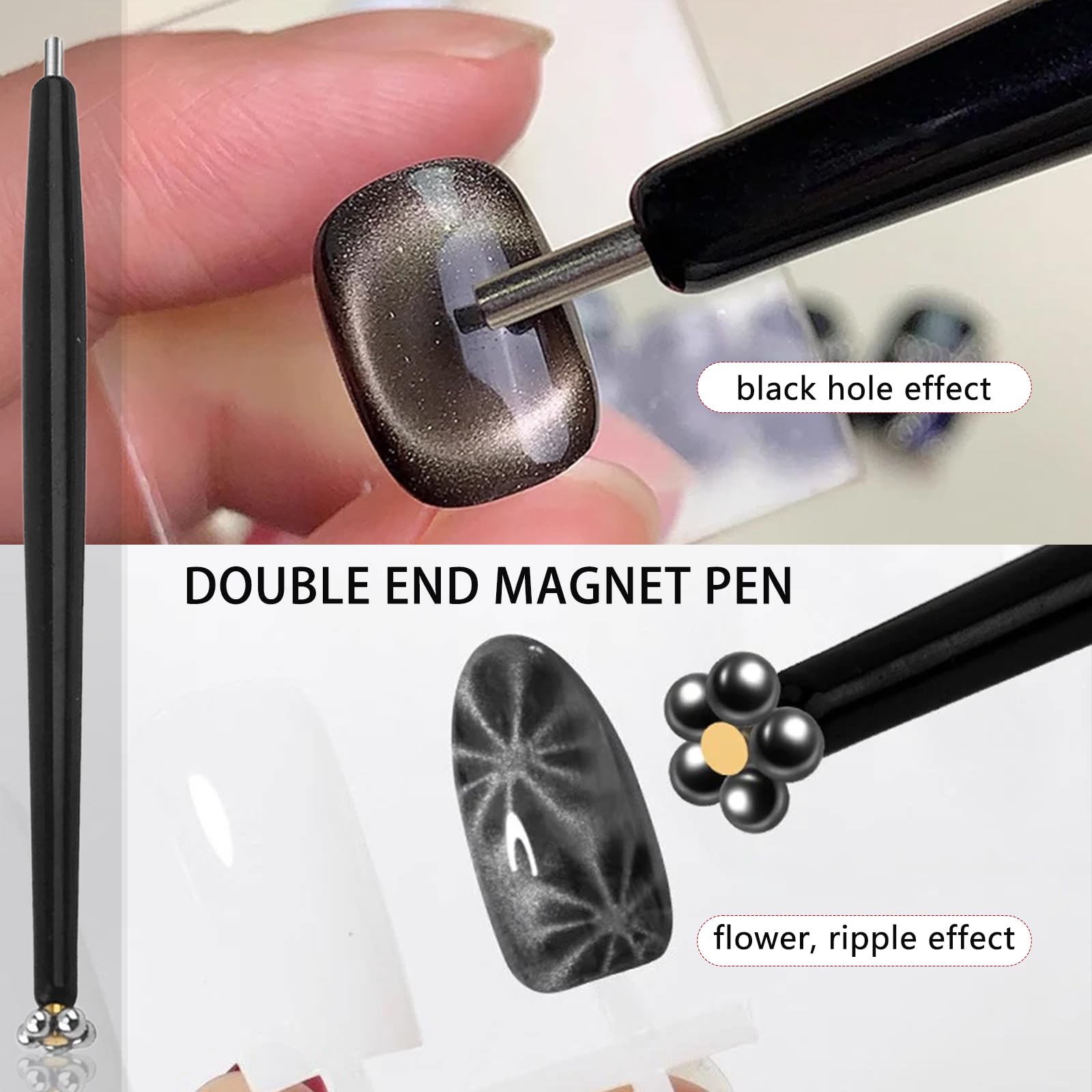 HYWWPFLAY tools in use on a nail tip showing how to shape cat eye shimmer quickly