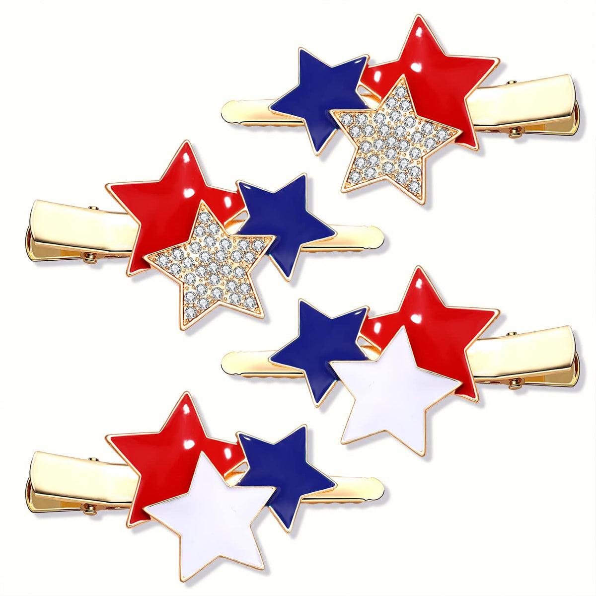 HZEYN front view of four flag hair clips showing festive look and easy styling