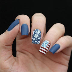 HZJXRT front packaging showing 4th of July press-on nails and benefit of quick application