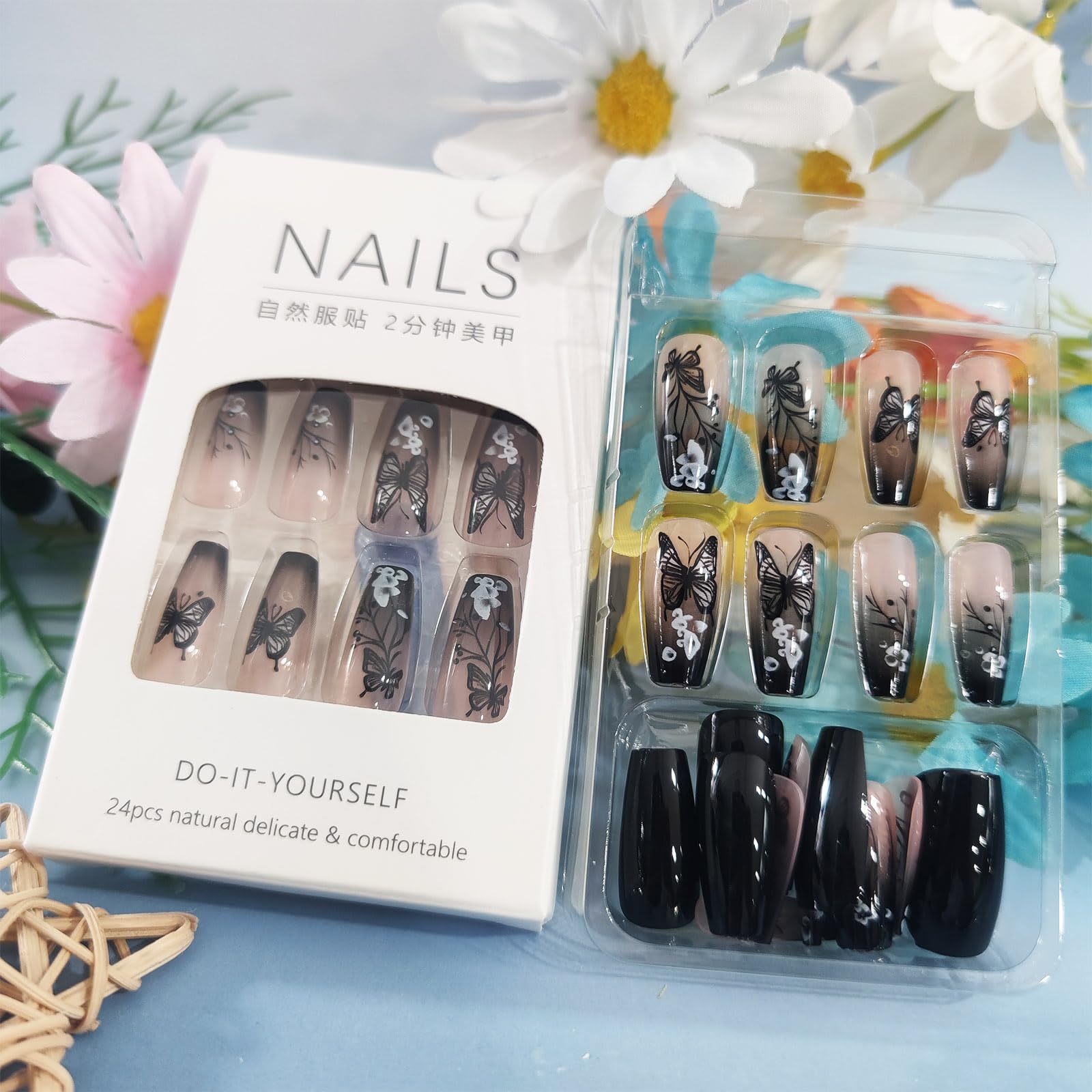 HZJXRT nails worn on hand in lifestyle setting showcasing dramatic ombre and wearable fashion