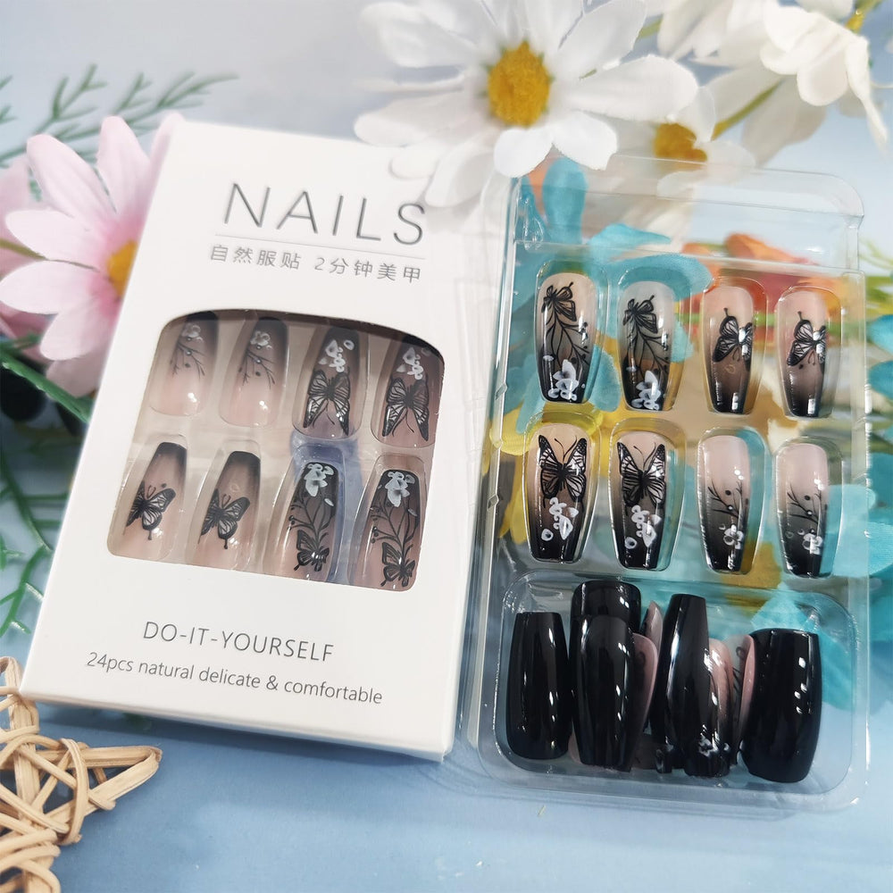 HZJXRT nails worn on hand in lifestyle setting showcasing dramatic ombre and wearable fashion