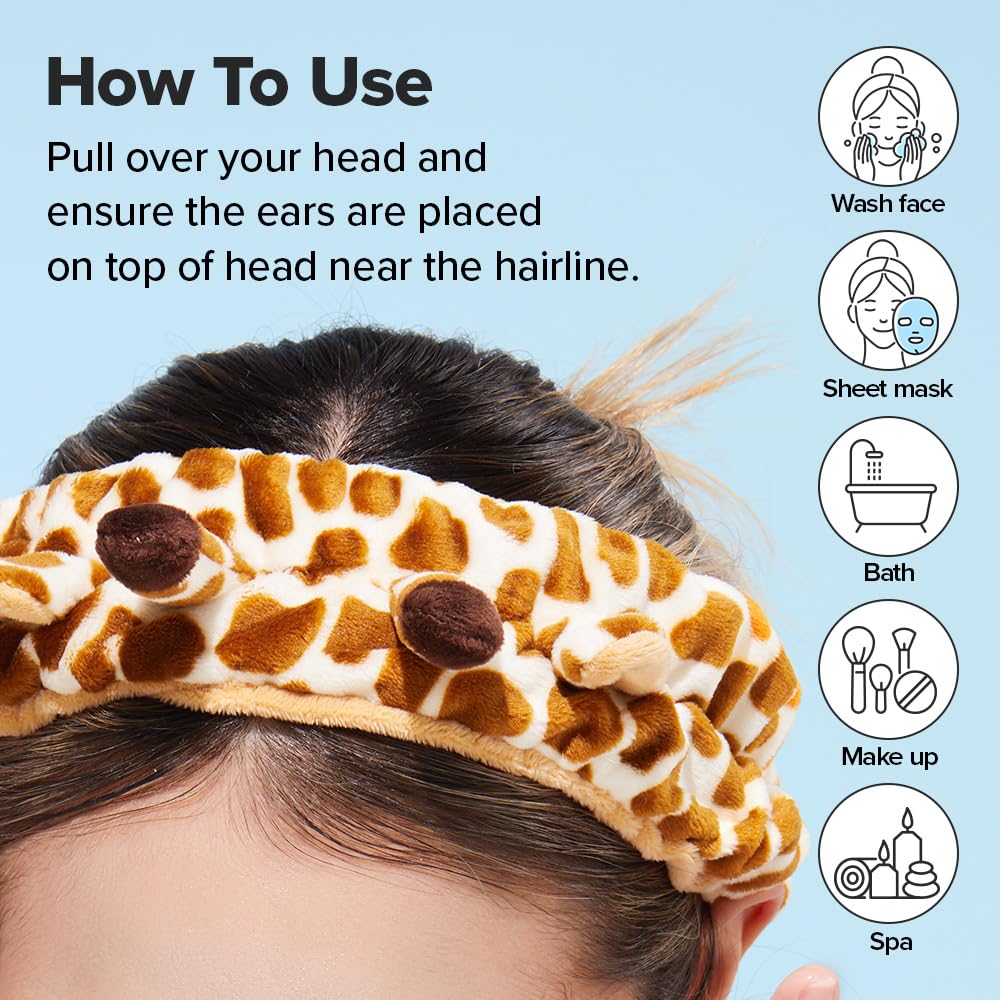 I DEW CARE giraffe headband beside a phone showing travel-ready compact size
