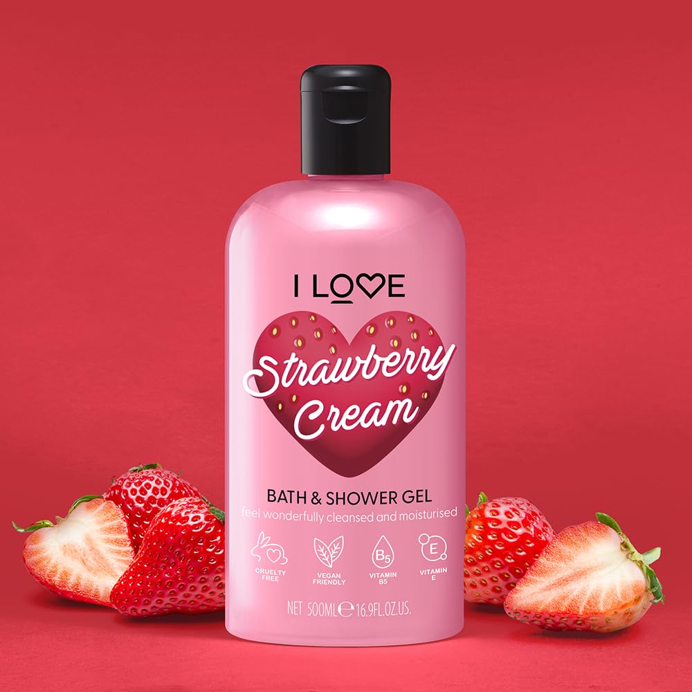 I LOVE bottle in a bathroom lifestyle scene conveying relaxing fragrant bath