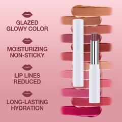 IATMOMOD applied on lips closeup illustrating natural matte plum finish