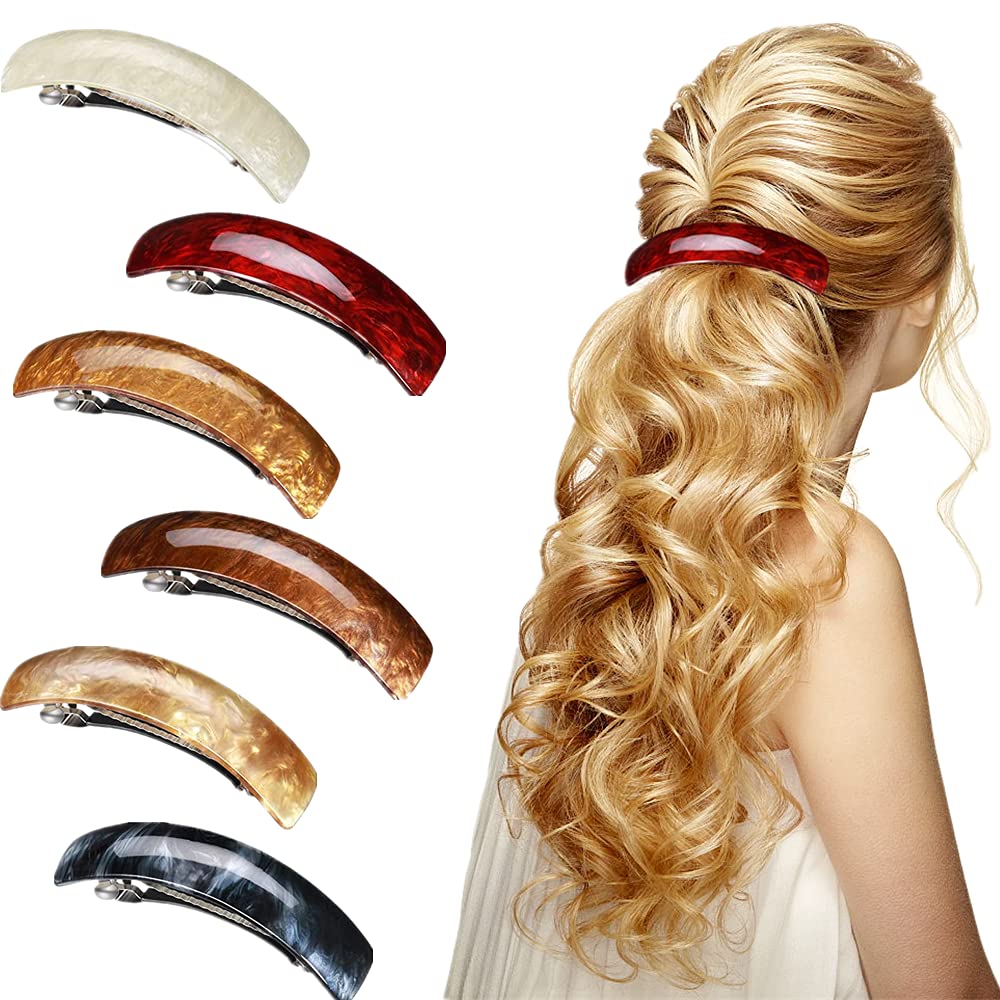 IAXSEE front packaging showing six colored retro acrylic barrettes, stylish organization