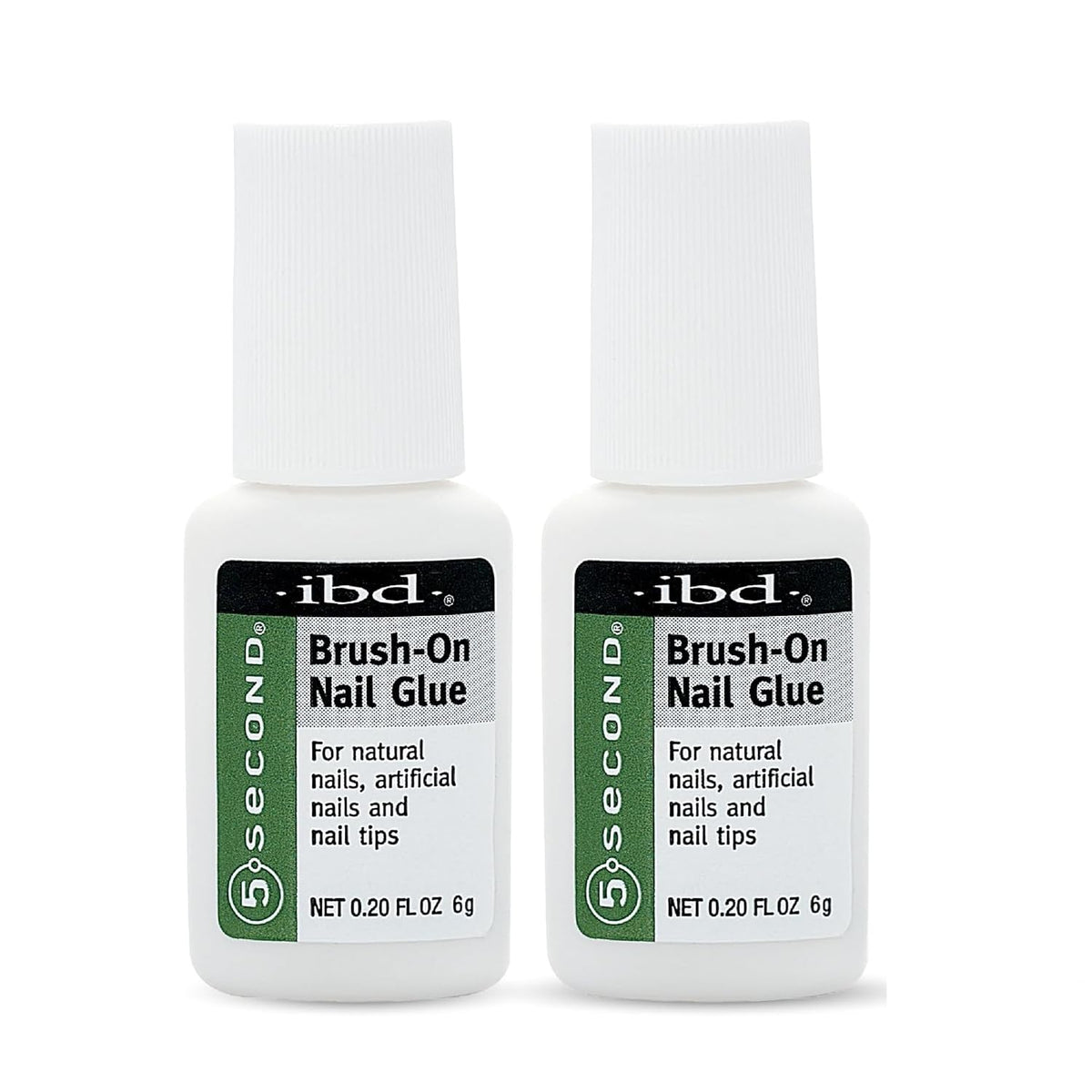 IBD brush-on glue front packaging showing compact bottle and brush applicator benefit quick repairs