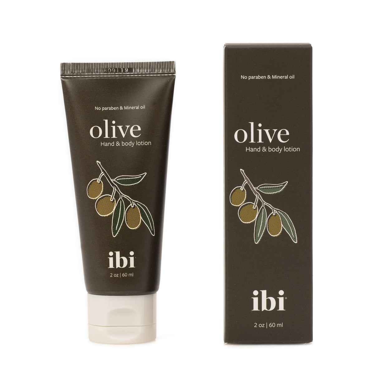 IBI olive hand cream front tube showing label and compact 60ml size benefit