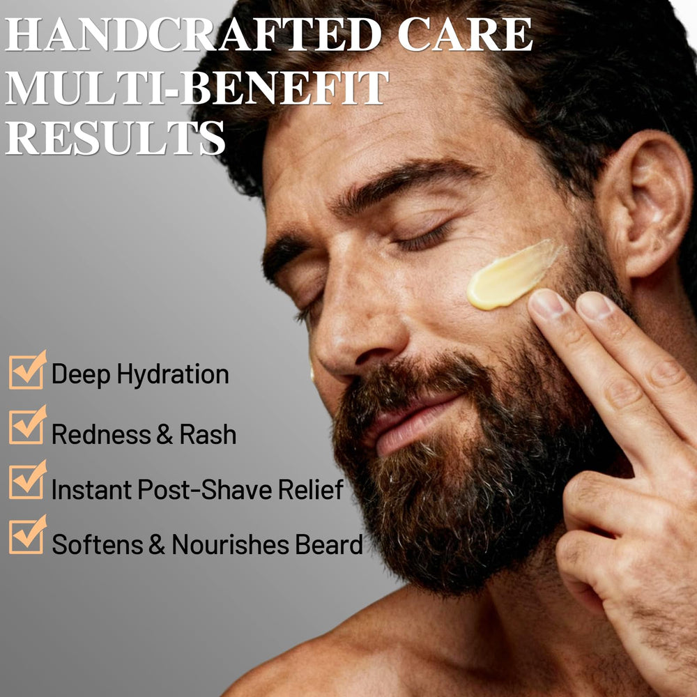 ICIKOL balm being applied to beard to soften hair and condition skin benefit
