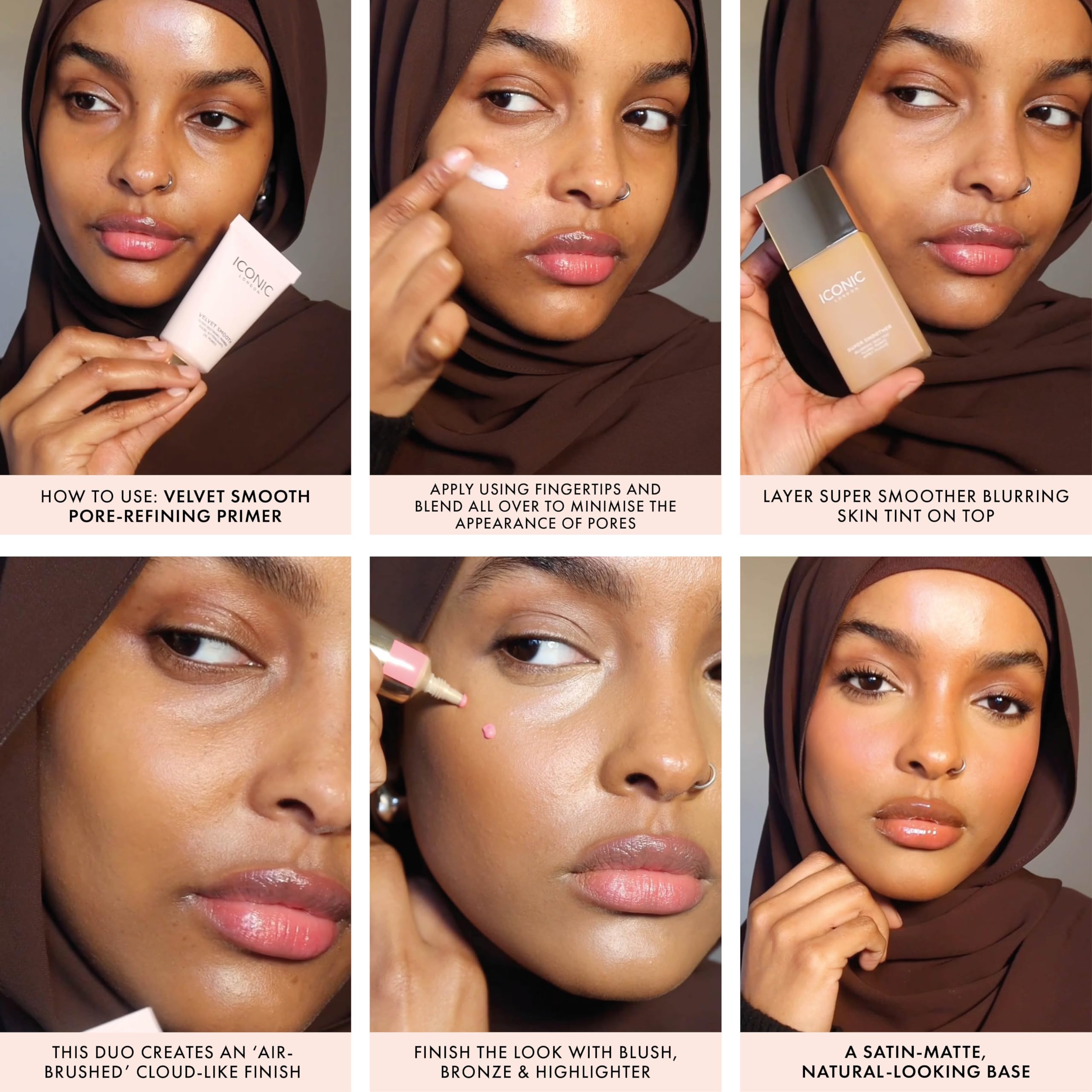 ICONIC LONDON primer applied with fingertips for seamless pore diffusion