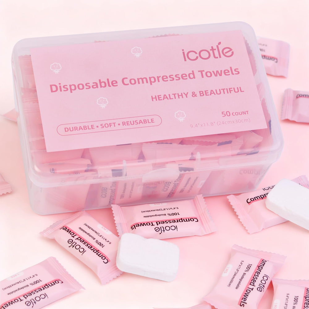 ICOTLE towel held in hand demonstrating easy expansion and gentle use