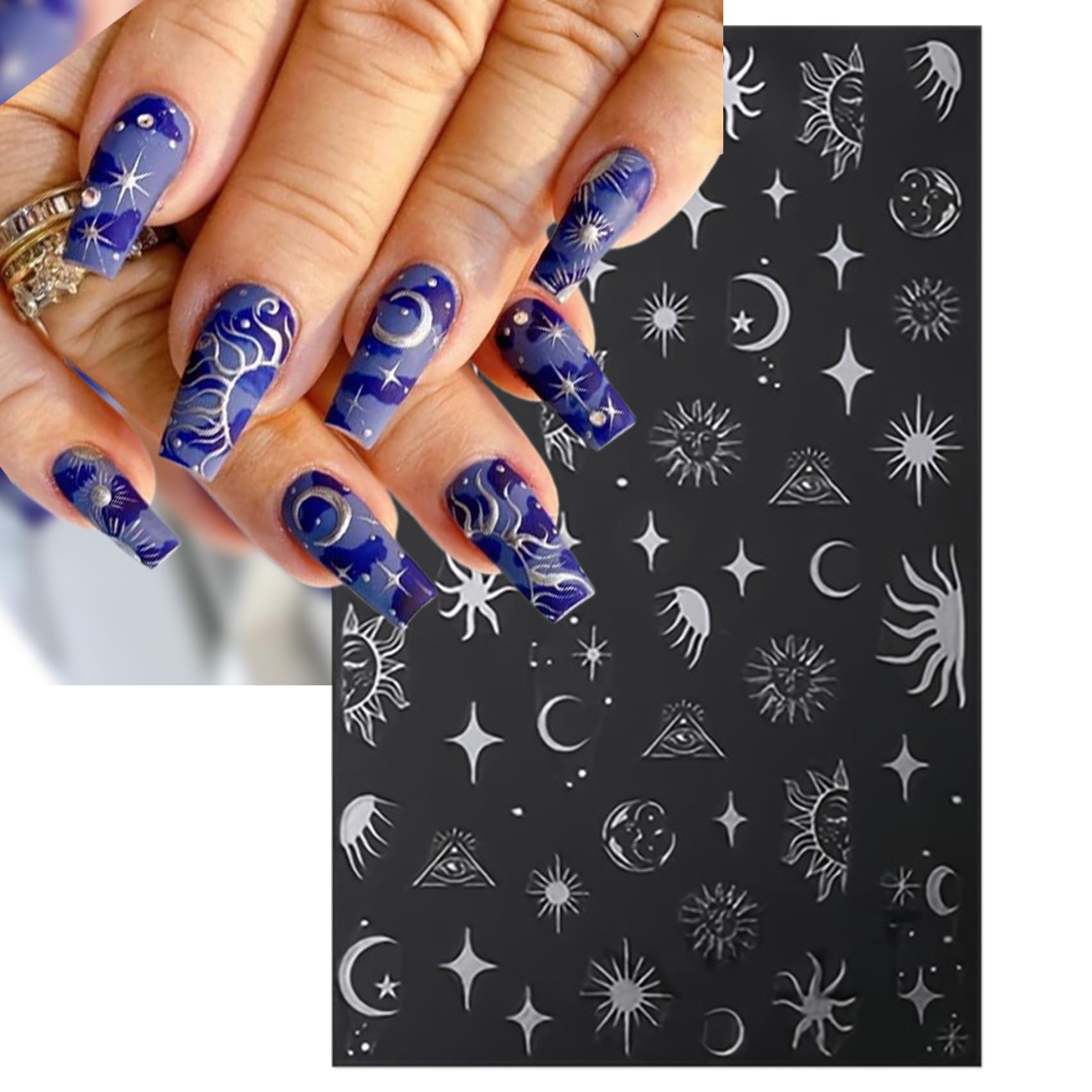 IDDFEVE tweezer application placing a moon sticker demonstrating easy, precise DIY nail placement