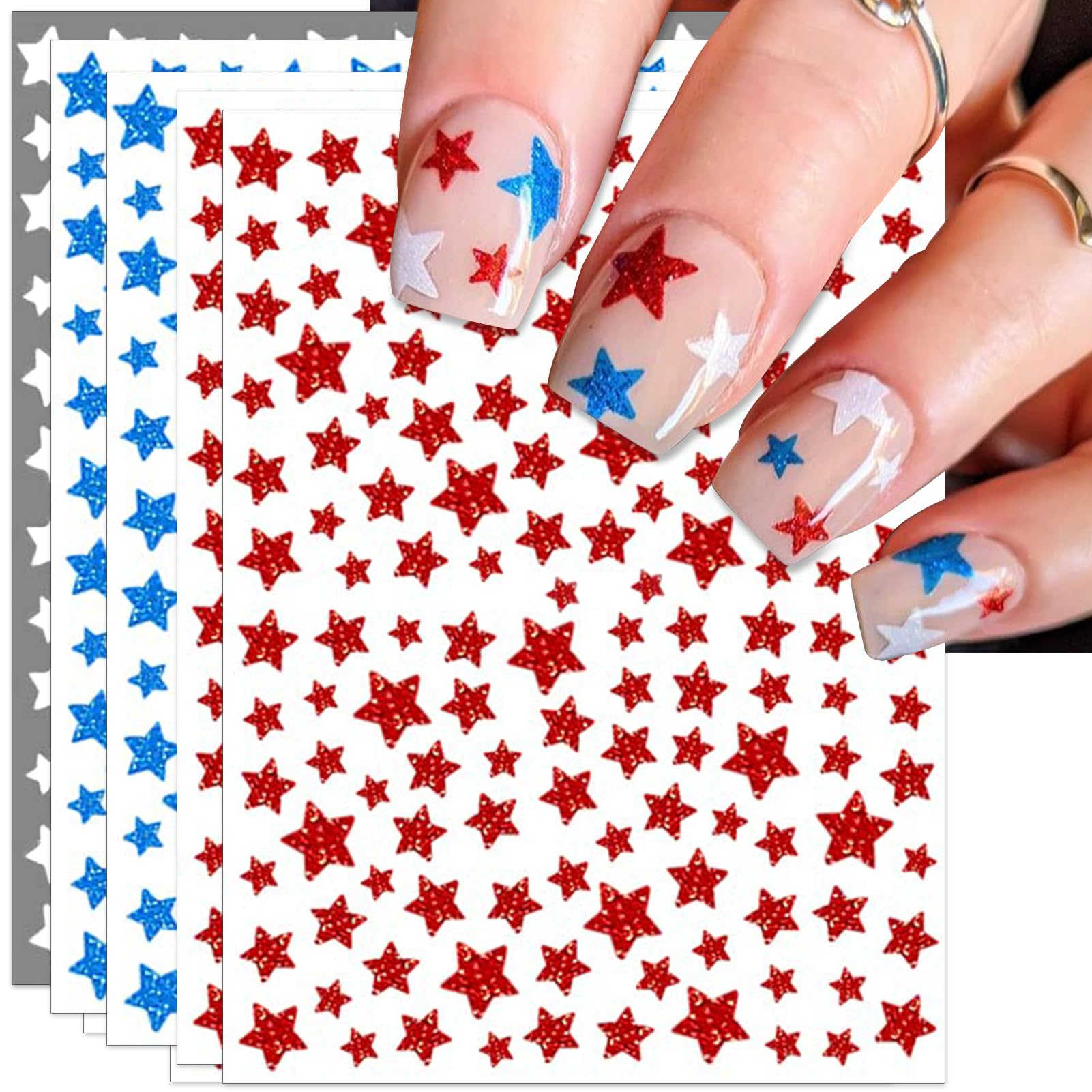 IDDFEVE front packaging showing glitter red blue white stars, easy festive manicure