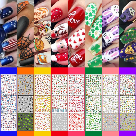 IDDFEVE front packaging showing full 30-sheet holiday nail sticker set and convenience