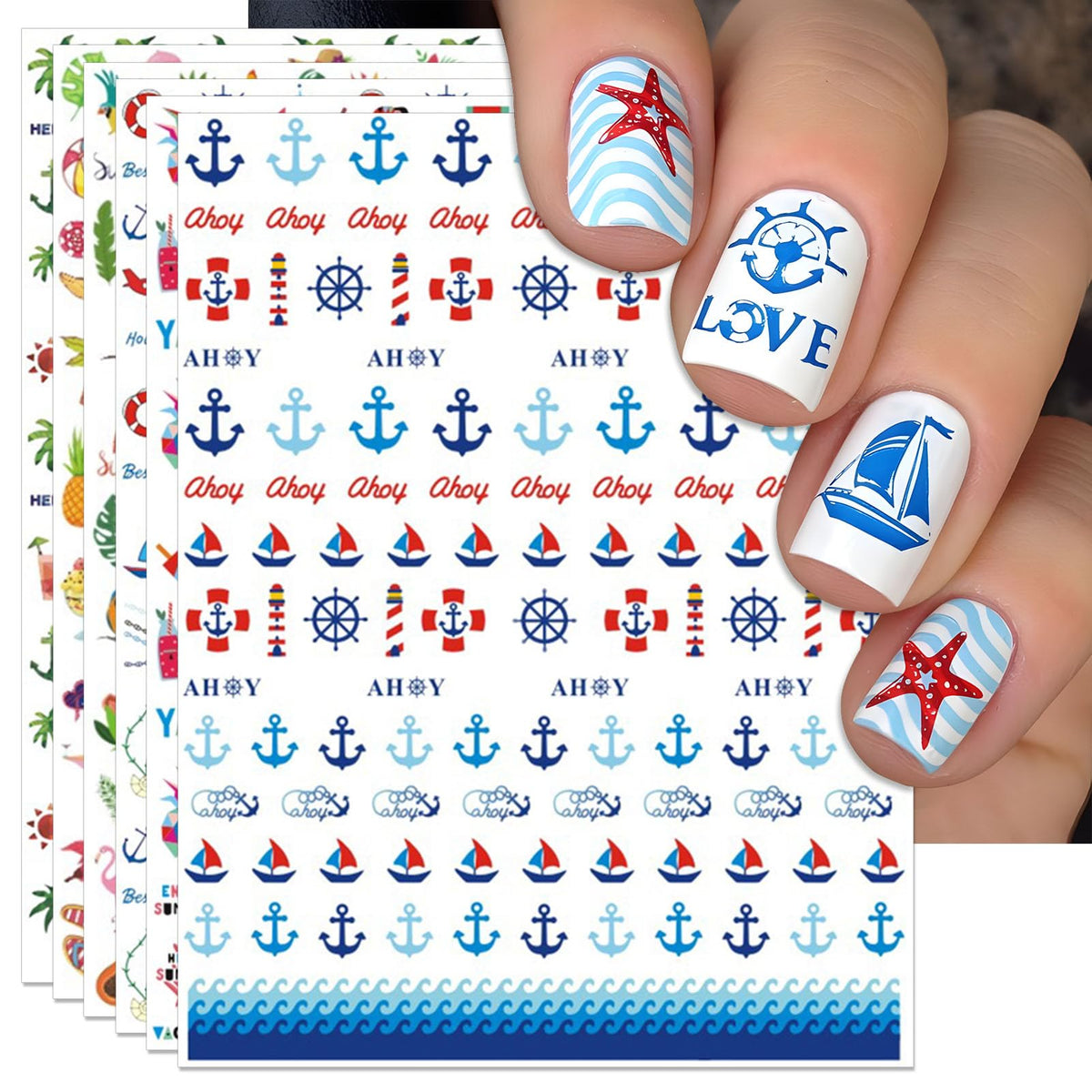 IDDFEVE front packaging showing six tropical decal sheets for quick manicures