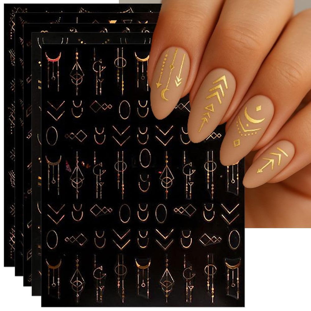 IDDFEVE front packaging showing six gold tribal decal sheets for quick manicures